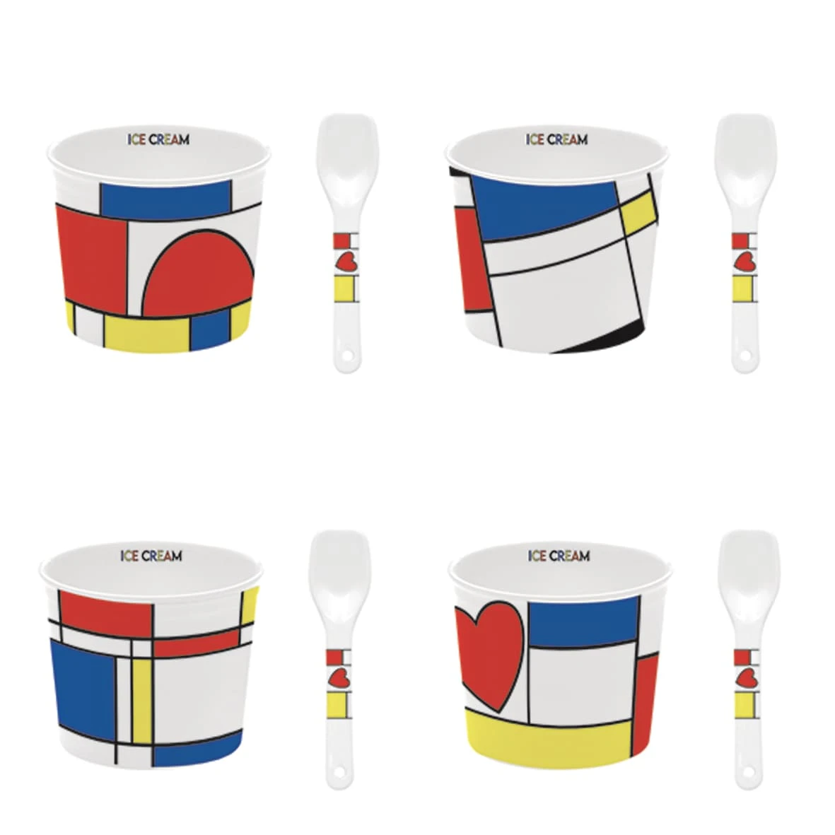 EASY LIFE Set 4 Ciotole Gelato Con Cucchiaini MONDRIAN 1 EASY LIFE Set 4 Ciotole Gelato Con Cucchiaini MONDRIAN