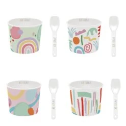 EASY LIFE Set 4 Ciotole Gelato Con Cucchiaini GOOD VIBES