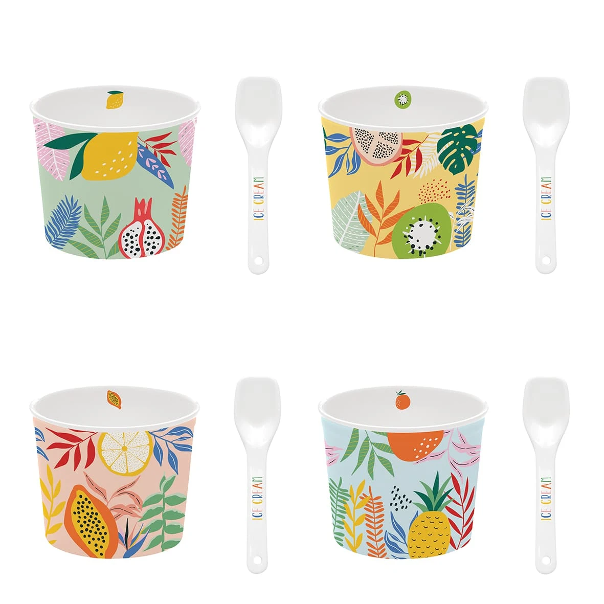 EASY LIFE Set 4 Ciotole Gelato Con Cucchiaini TUTTI FRUTTI 1 EASY LIFE Set 4 Ciotole Gelato Con Cucchiaini TUTTI FRUTTI