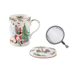 EASY LIFE Mug E Sottobicchiere Con Infusiera In Metallo JOYFUL SANTA