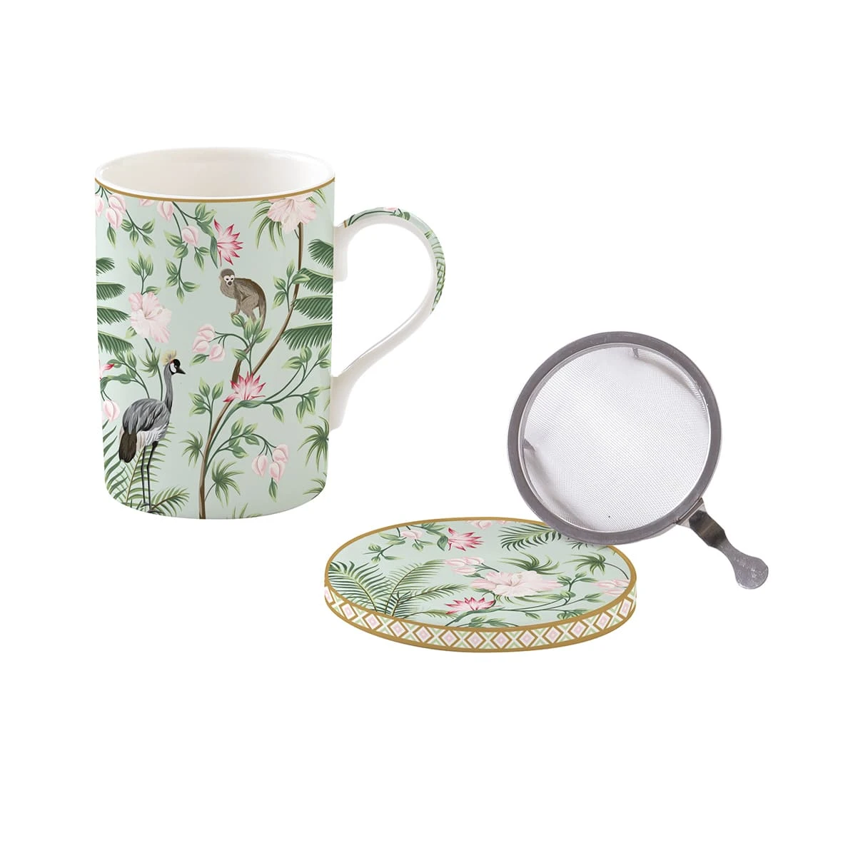 EASY LIFE Mug E Sottobicchiere In Porcellana Con Infusiera 350 Ml WILD TROPICAL 1 EASY LIFE Mug E Sottobicchiere In Porcellana Con Infusiera 350 Ml WILD TROPICAL