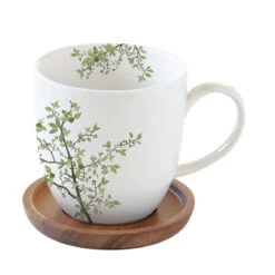 EASY LIFE Mug 350 Ml In Porcellana Con Coperchio In Acacia NATURA