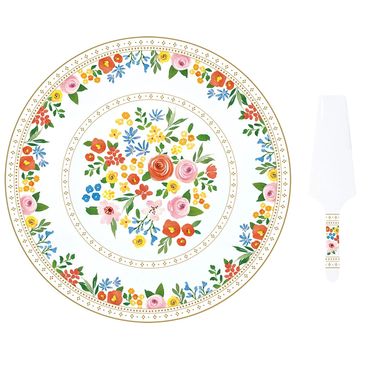 EASY LIFE Piatto Torta Con Paletta BOHO FLOWERS 1 EASY LIFE Piatto Torta Con Paletta BOHO FLOWERS
