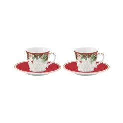 EASY LIFE Set 2 Tazzine Caffè Con Piattino CHRISTMAS BERRIES