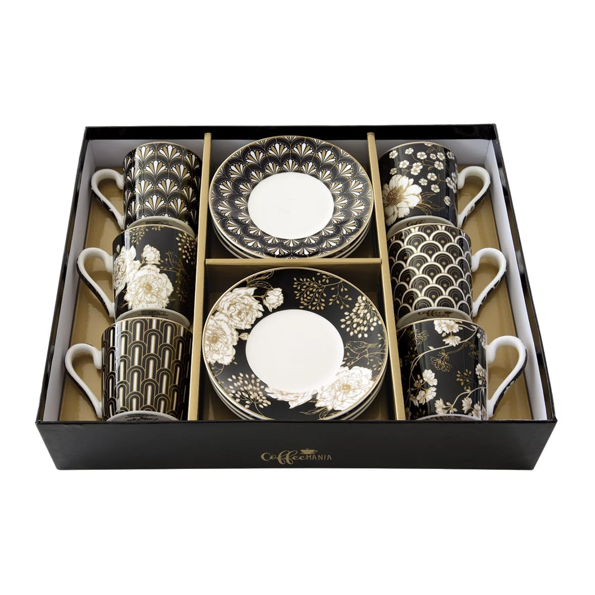EASY LIFE Set 6 Tazzine Espresso Con Piattino ART DECO & FLOWERS 1 EASY LIFE Set 6 Tazzine Espresso Con Piattino ART DECO & FLOWERS