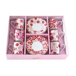 EASY LIFE Set 6 Tazzine Espresso Con Piattini 100ml FLOWER POWER PURLE