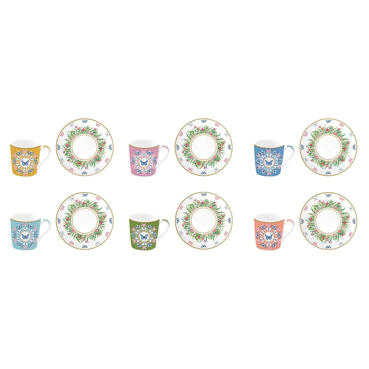 EASY LIFE Set 6 Tazzine Caffè Con Piattino SPRING PARADE 1 EASY LIFE Set 6 Tazzine Caffè Con Piattino SPRING PARADE