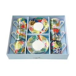 EASY LIFE Set 6 Tazzine Espresso 100 Ml Con Piattini TROPICAL VIBES