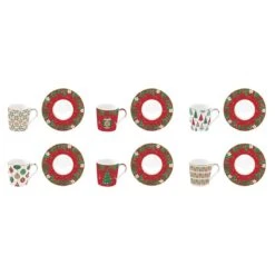 EASY LIFE Set 6 Tazzine Caffè Con Piattino JINGLE BELLS