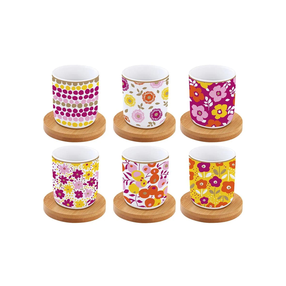 EASY LIFE Set 6 Tazzine Espresso Con Piattini In Bamboo 110ml FLOWER POWER 1 EASY LIFE Set 6 Tazzine Espresso Con Piattini In Bamboo 110ml FLOWER POWER