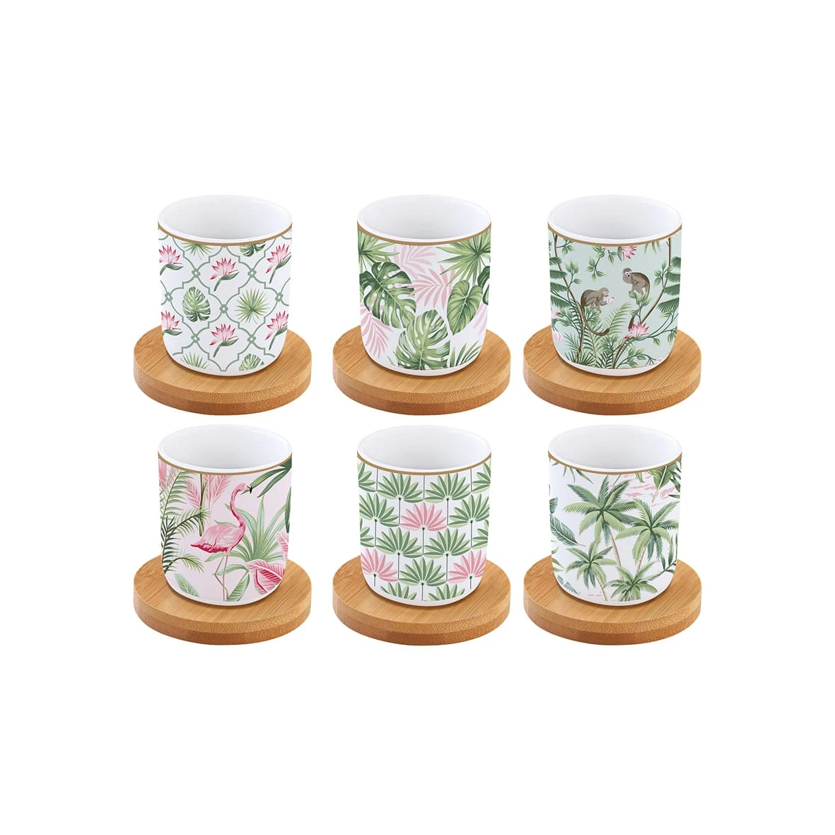 EASY LIFE Set 6 Tazzine Espresso 110 Ml Con Piattini In Bamboo WILD TROPICAL 1 EASY LIFE Set 6 Tazzine Espresso 110 Ml Con Piattini In Bamboo WILD TROPICAL