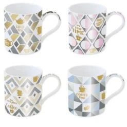 EASY LIFE Set 4 Tazze 350 Ml In Porcellana Decori Assortiti SHINE & COLOUR