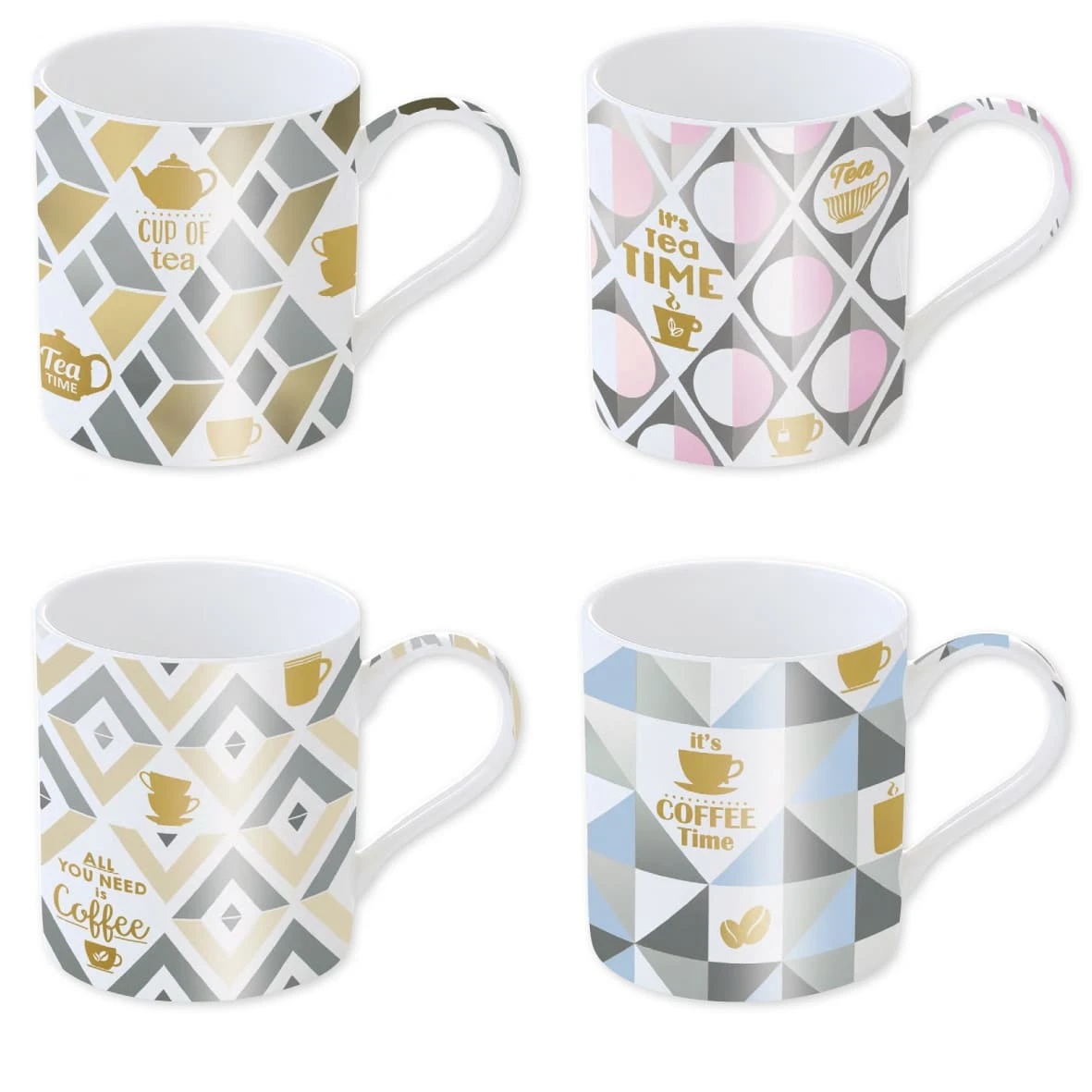 EASY LIFE Set 4 Tazze 350 Ml In Porcellana Decori Assortiti SHINE & COLOUR 1 EASY LIFE Set 4 Tazze 350 Ml In Porcellana Decori Assortiti SHINE & COLOUR