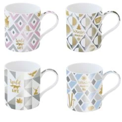 EASY LIFE Set 4 Tazze 350 Ml In Porcellana Decori Assortiti SHINE & COLOUR WINTER SEASON