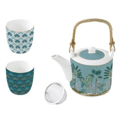 EASY LIFE Teiera Da 600 Ml Con 2 Bicchierini In Porcellana JUNGLE