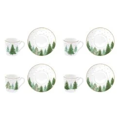 EASY LIFE Set 4 Tazzine Caffè Con Piattino FESTIVE TREES