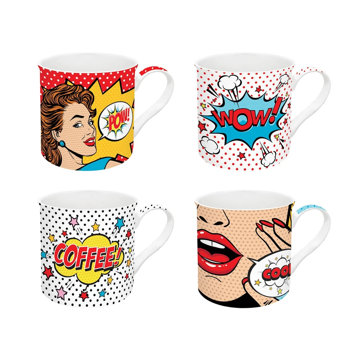 EASY LIFE Set 4 Mug 300 Ml Fine China POP ART 1 EASY LIFE Set 4 Mug 300 Ml Fine China POP ART