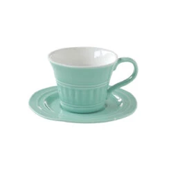 EASY LIFE Set 6 Tazze Colazione 400 Ml Con Piattino In Porcellana AQUA