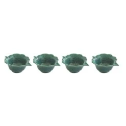 EASY LIFE Set 4 Ciotole Mini In Porcellana Forma Foglia TROPICAL LEAVES GREEN