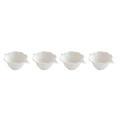 EASY LIFE Set 4 Ciotole Mini In Porcellana Forma Foglia LEAVES WHITE