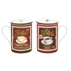 EASY LIFE Set 2 Tazze Porcellana In Scatola Latta VINTAGE COFFEE