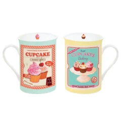 EASY LIFE Set 2 Tazze Porcellana In Scatola Latta CUPCAKES PINK