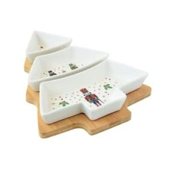 EASY LIFE Set Aperitivo Con 3 Ciotoline In Porcellana E Vassoio In Bamboo NUTCRACKERS