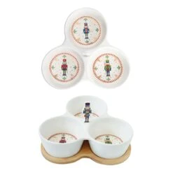 EASY LIFE Set Aperitivo Con 3 Ciotoline In Porcellana E Base In Bamboo NUTCRACKERS
