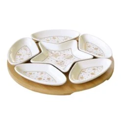 EASY LIFE Set Aperitivo Ø 25 Cm Con 6 Ciotoline In Porcellana E Base In Bamboo CHRISTMAS L