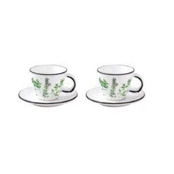 EASY LIFE Set 2 Tazzine Caffè Con Piattino 120 Ml In Porcellana HERBARIUM