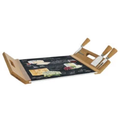 EASY LIFE Vassoio Servi-formaggio In Bamboo Con Base Di Vetro E 4 Coltelli WORLD OF CHEESE